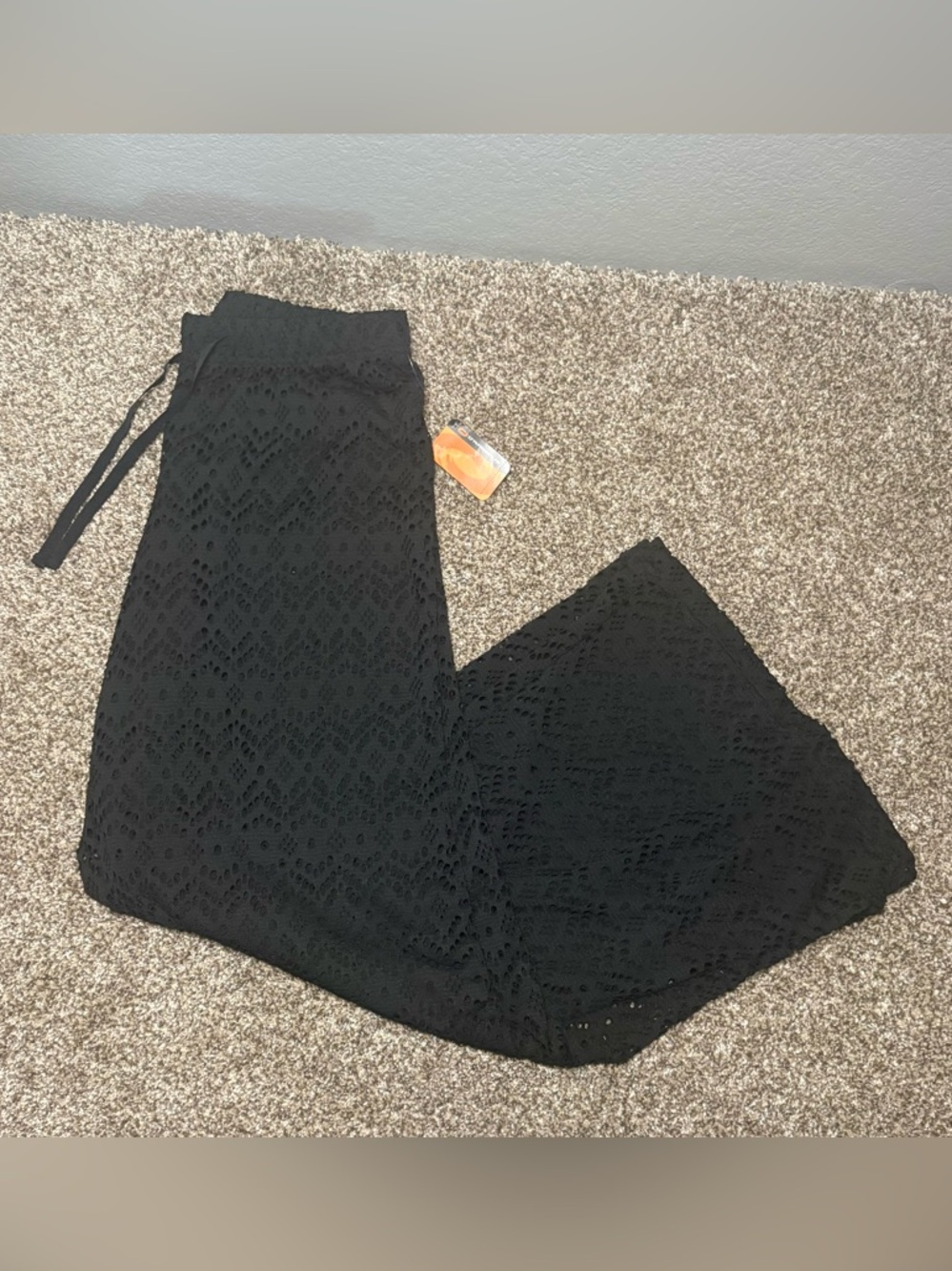 Black Wide-Leg Crochet Pants - Picture 2 of 13